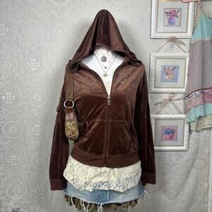 y2k brown velour rhinestone BCBG zip up jacket